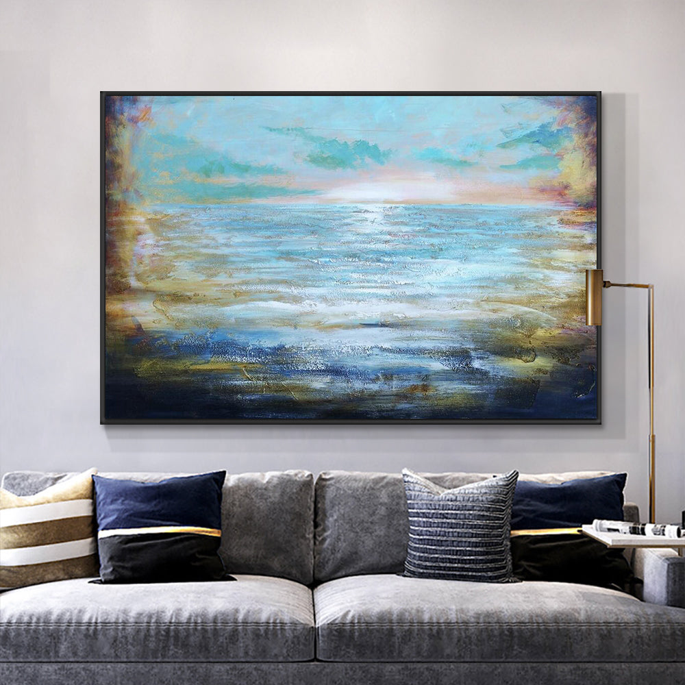 Abstract Blue Sea Painting  Hand Painted Oil Painting On Canvas Acrylic Landscape Seascape Painting Wall  For Living Room,31inx47in,No Frame