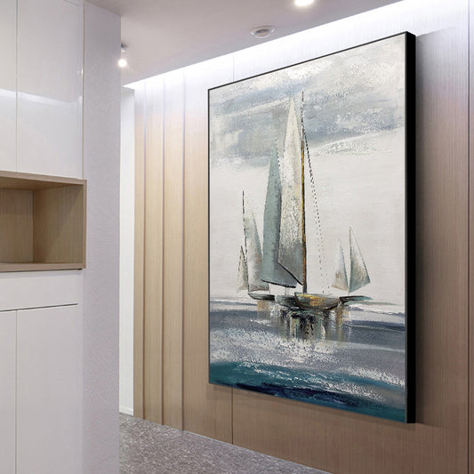 Hand painted Nordic Blue Seascape White Waves Canvas Oil Painting Living Room Bedroom Wall Art,31inx31in,No Frame