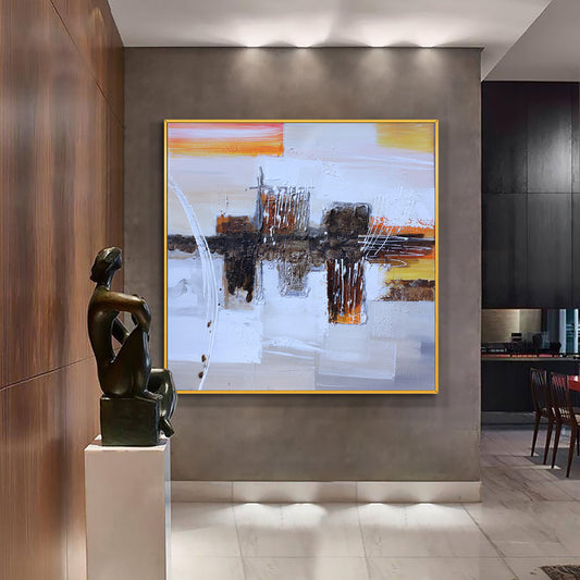 Abstract 3D Geometric Painting  Hand Painted Oil Painting On Canvas Modern Wall Art Painting,31inx31in,No Frame