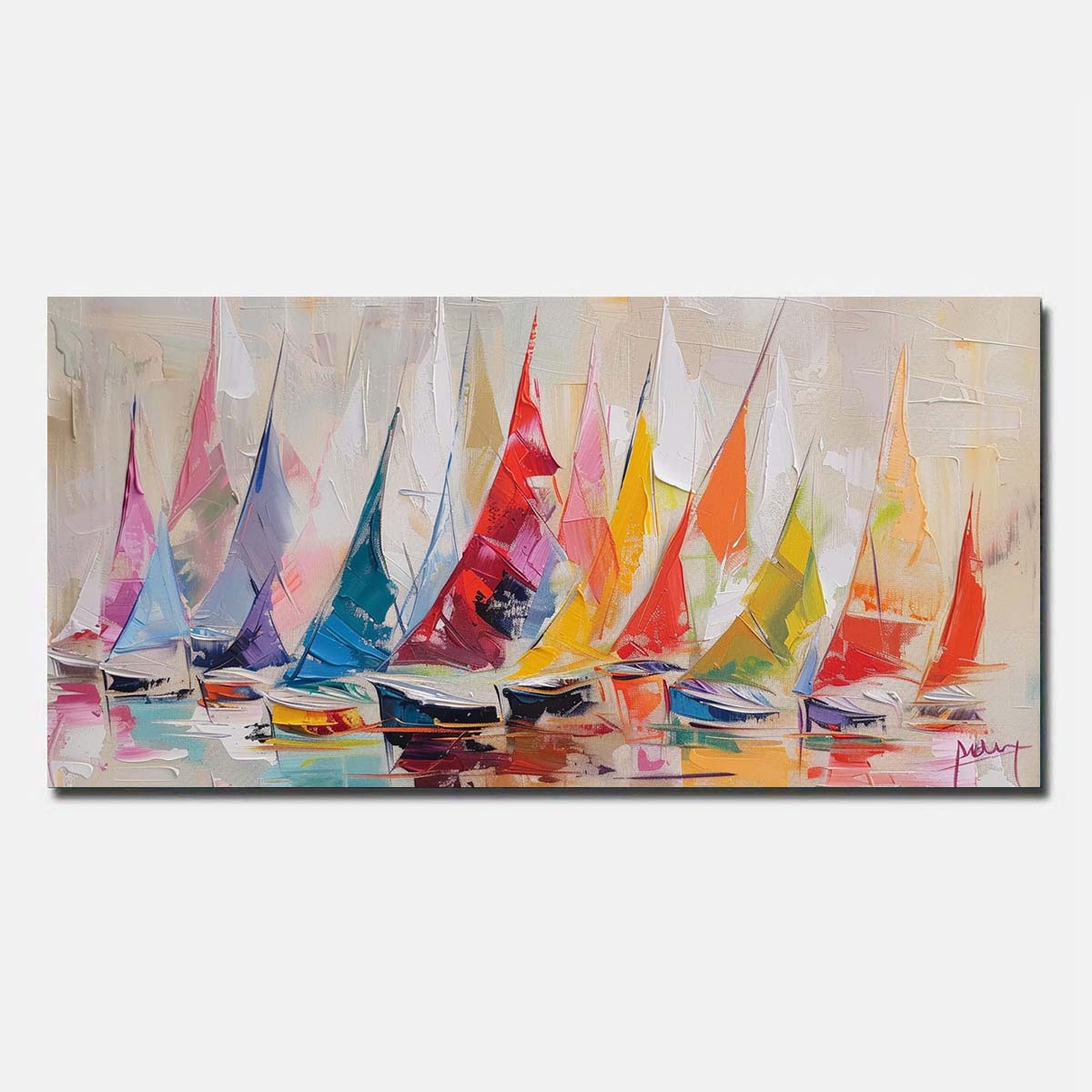 Sailing boat Hand Painted Oil Painting On Canvas BlueAbstract Wall Art   Unframed/Rolled