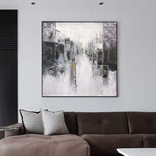 Abstract  Handpainted Textured People Walking Down The Street Oil Painting Modern Wall Art Canvas Painting,31inx31in,No Frame