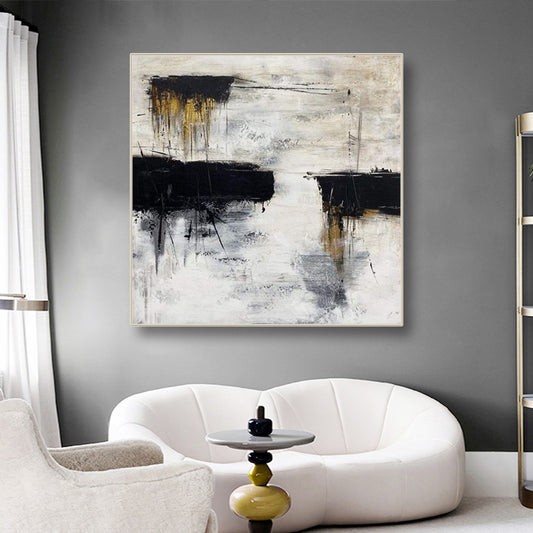 #230 Hand Painted Abstract Original Oil Painting Modern Minimalism White Black Wall Art Brush Oil Painting