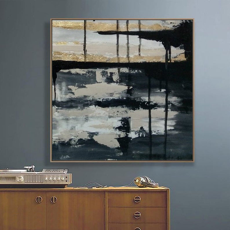 Abstract Wall Art Paintings On Canvas Art Original Painting Wall Decor Art Large Oil Painting Black And White Art Gray Painting31in,No Frame