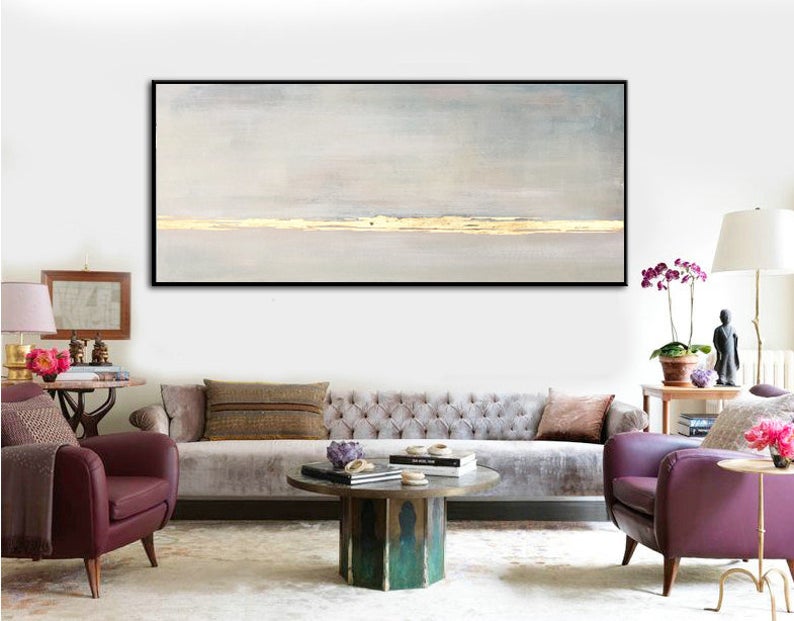 Large Abstract Oil Painting Gray Painting Gold Leaf Wall Art Painting On Canvas Abstract Texture Art Wall Painting Living Room27inx54in,No Frame