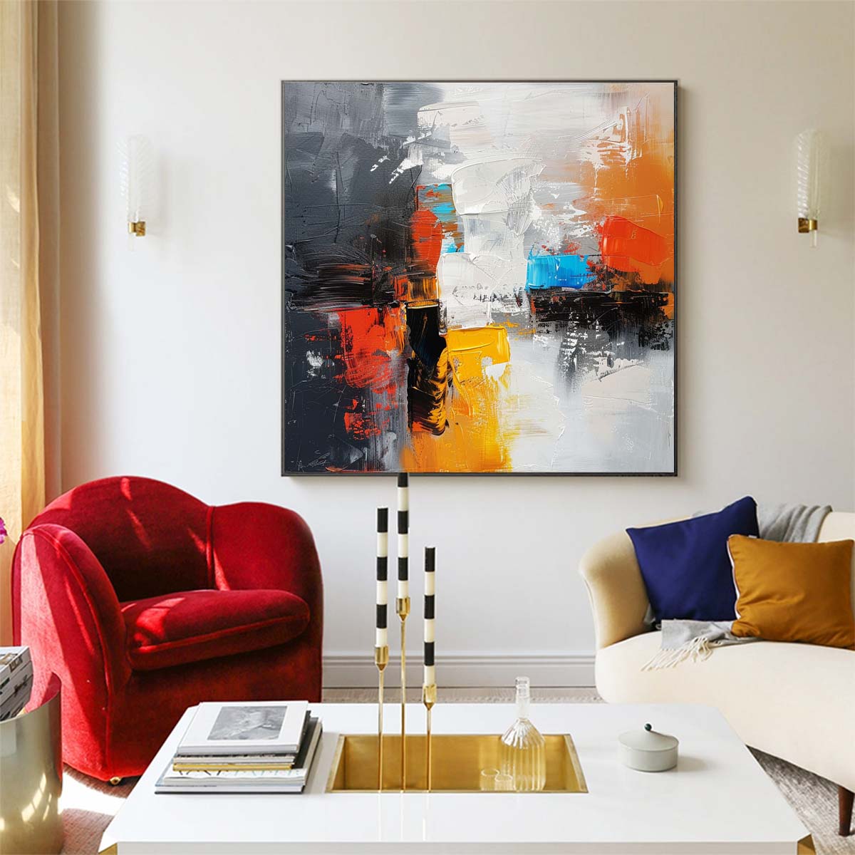 Abstract Handmade Oil Painting Modern Minimalist Home Living Room Decoration Painting,31inx31in,No Frame