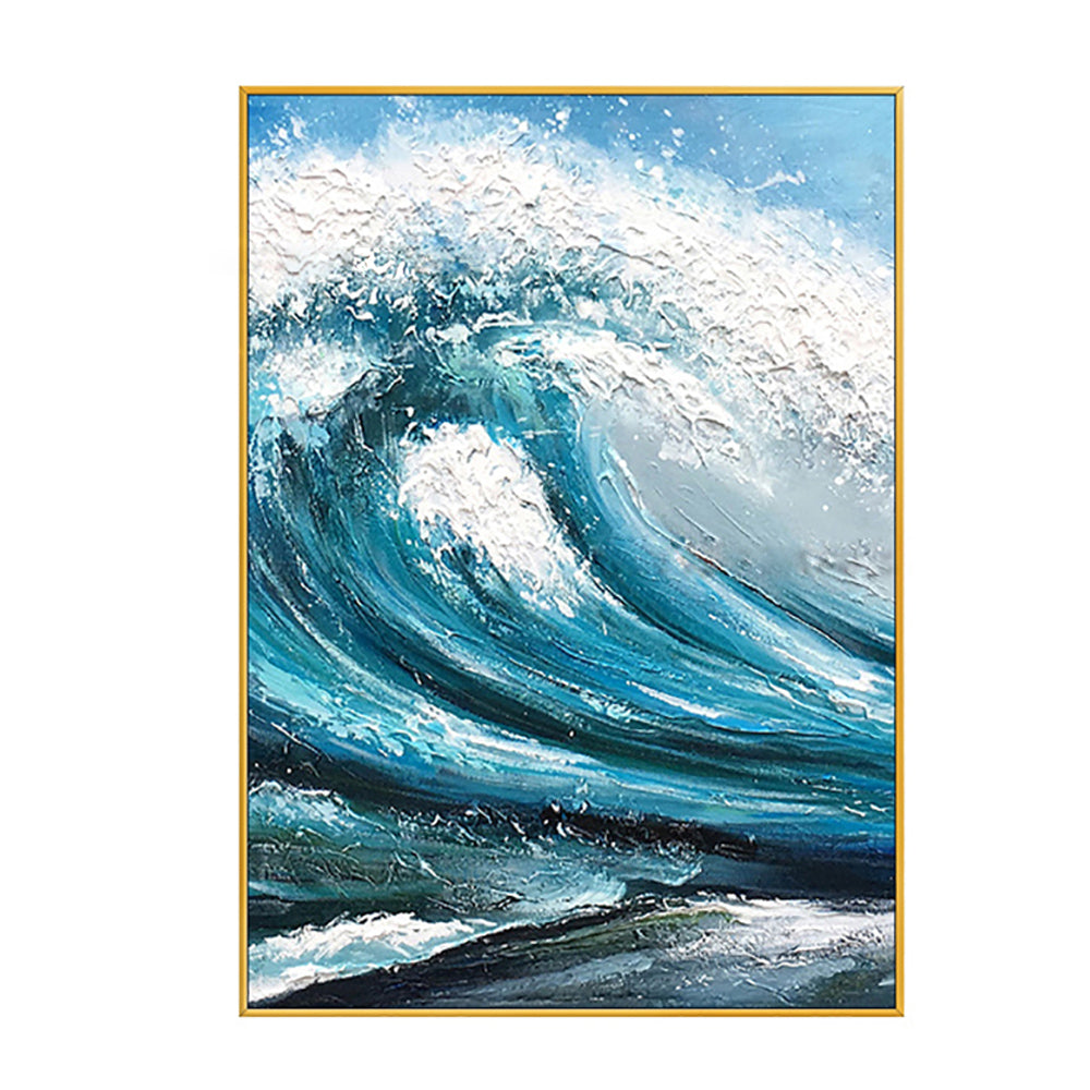 Hand Painted Thick Oil Canvas Painting 3D Waves Seascape Pictures Handmade Abstract Wall Art For Living Room,31inx47in,No Frame
