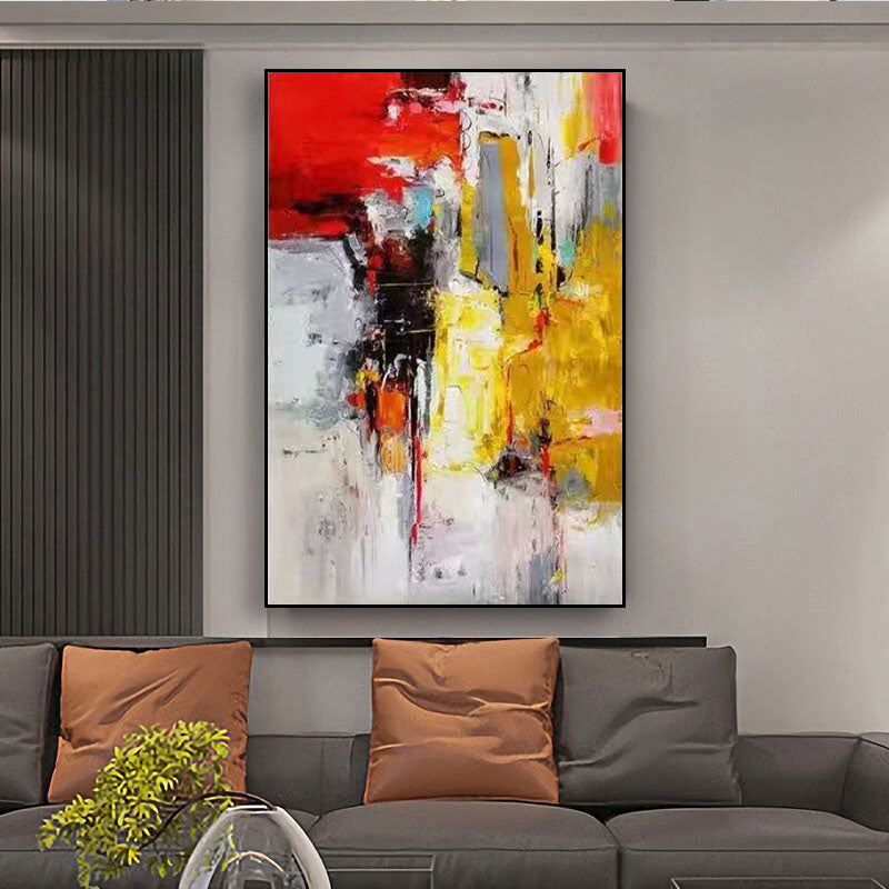 Abstract Oil Painting Handmade Gold Foil Golden Red Mural Art Cuadros Canvas Painting Large Sofa Decoration,31inx47in,No Frame