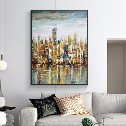Abstract Colorful Building Oil Painting  Handpainted On Canvas Without Frame Fashion Modern Wall Art For Living Room,31inx47in,No Frame