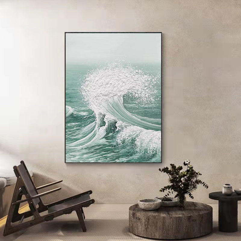 Hand painted Texture Oil Painting Living Room Floor to ceiling Decorative Painting Ocean Wave Abstract Canvas,31inx47in,No Frame