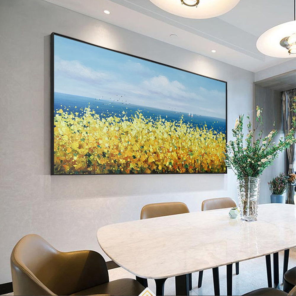 Hand painted Oil Painting Thick Oil On Canvas Seascape Abstarct Wall Art Handmade Canvas Paintings,27inx54in,No Frame