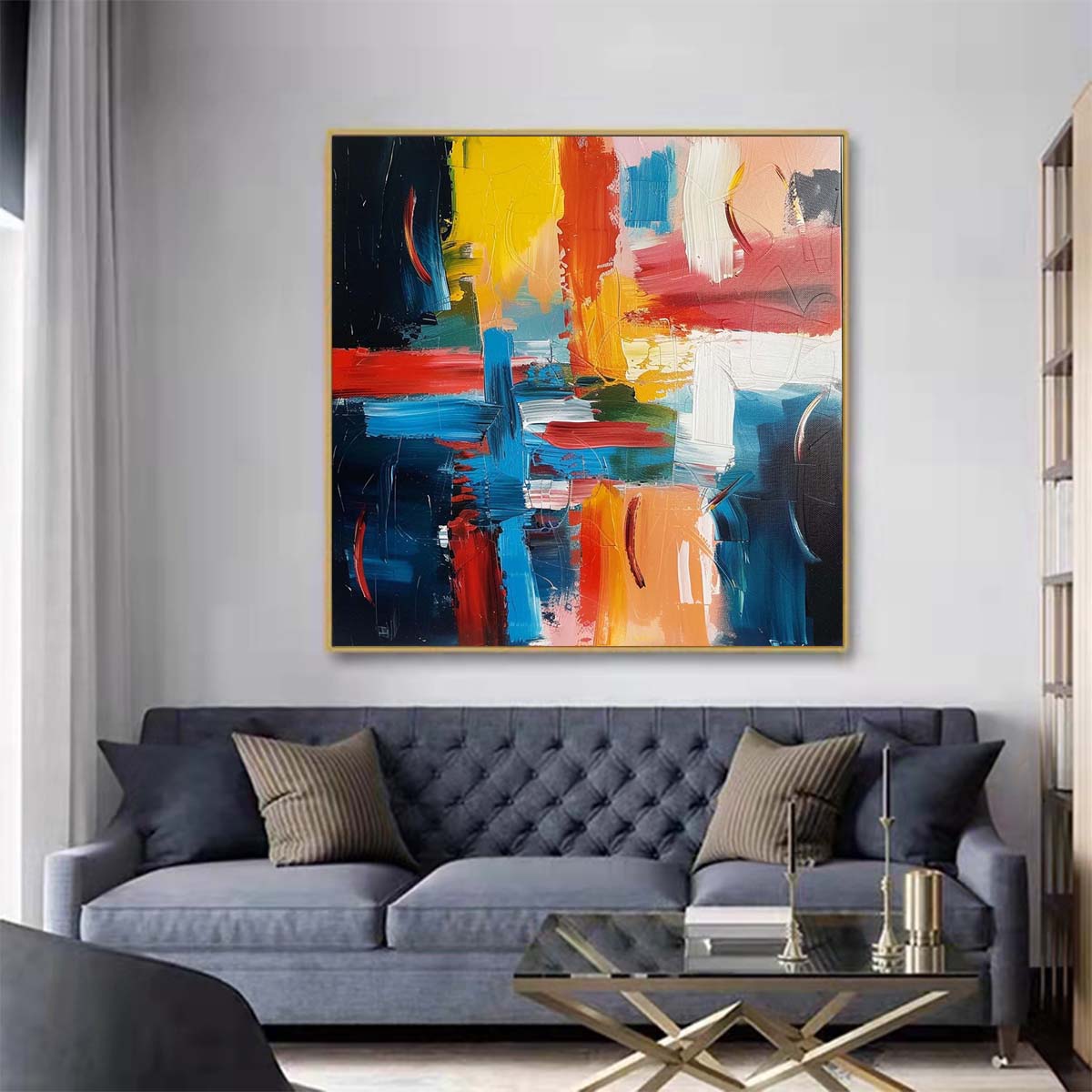 Abstract Handmade Oil Painting Modern Minimalist Home Living Room Decoration Painting,31inx31in,No Frame