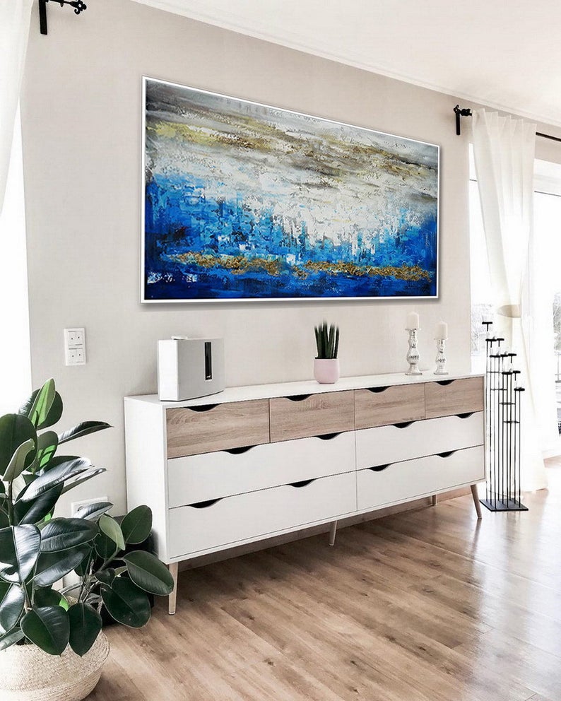 Oversize Wall Art Extra Large Textured Contemporary Texture Modern Artwork Horizontal Abstract Acrylic Panoramic Canvas Painting27inx54in,No Frame