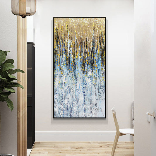 Modern Simple Hand-Painted Abstract Oil Painting Gold Foil Light Luxury Living Room Hotel Handmade Vertical Poster27inx54in,No Frame