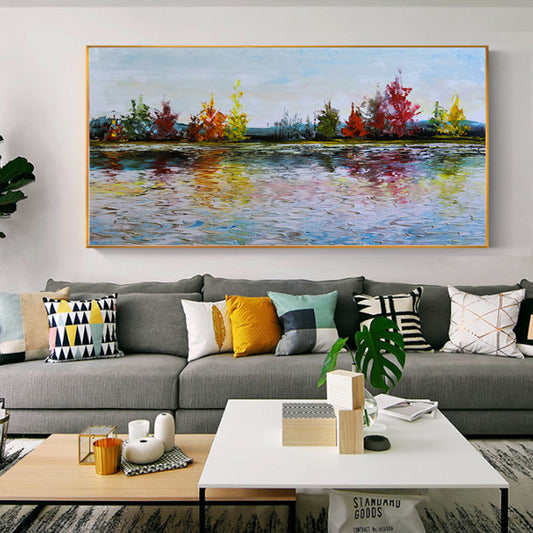 Hand-painted Oil Painting Decorative Painting The Living Room Sofa Backdrop Creative Handmade Mural Paintings Modern Minimalist27inx54in,No Frame