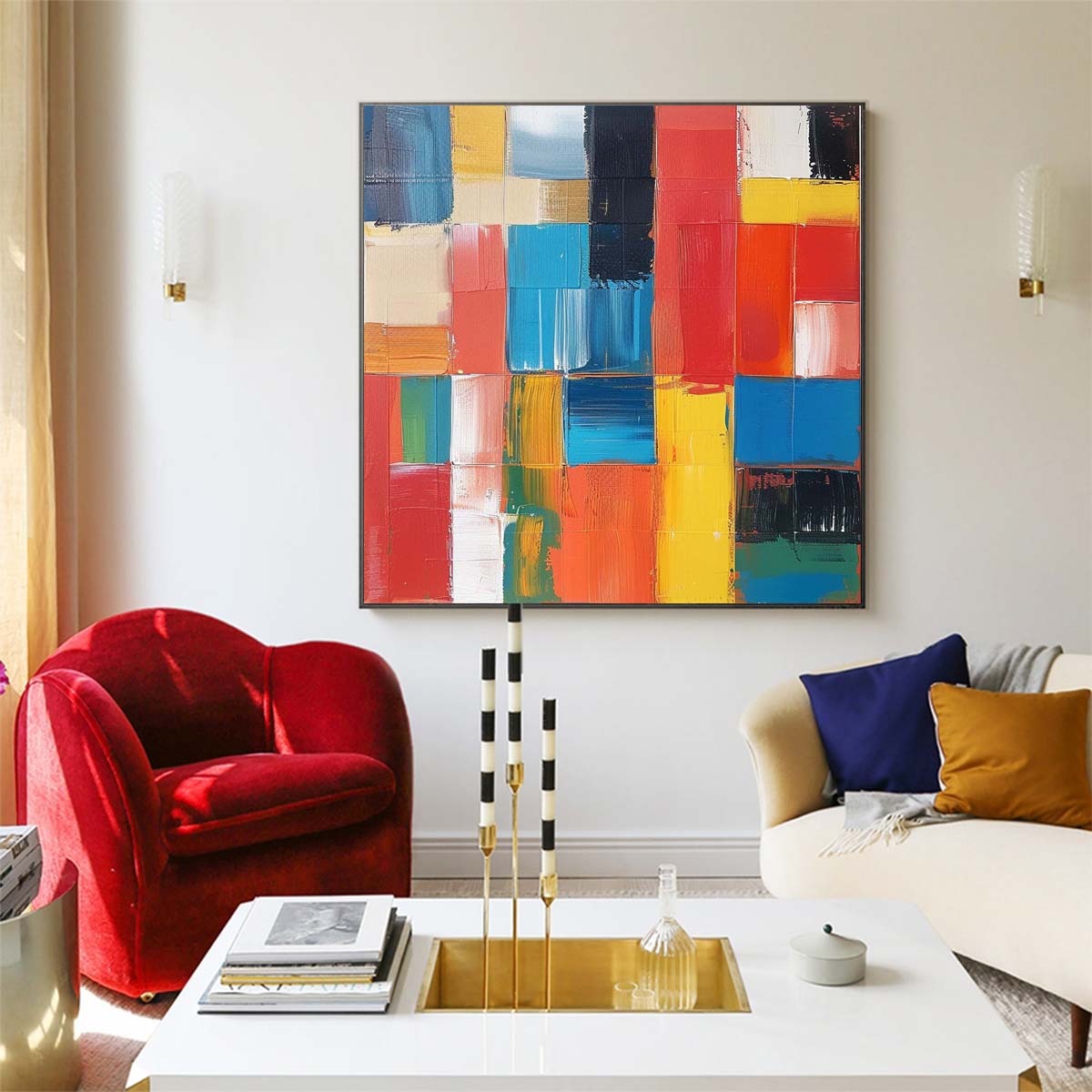 Abstract Handmade Oil Painting Modern Minimalist Home Living Room Decoration Painting,31inx31in,No Frame