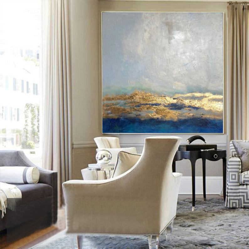 Extra Large Canvas Painting Oil Painting Golden Leaf Oversized Art Extra Large Wall Art Large Abstract Painting For Living Room31inx31in,No Frame