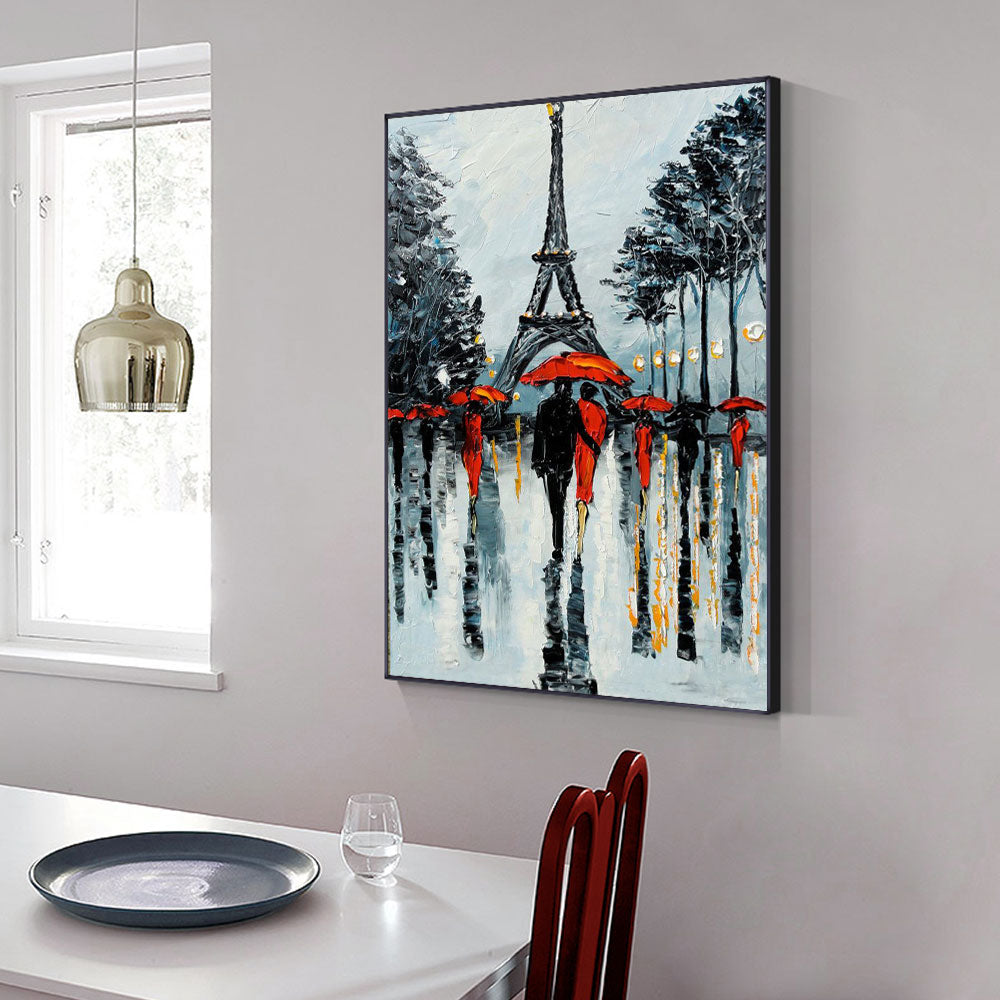 Morden Hand Painted Oil Painting On Canvas Effiel Tower Wall Art Handmade Couple Canvas Art Oil For Home Living Room,31inx47in,No Frame