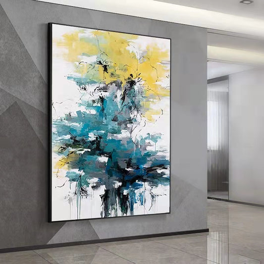 Abstract Modern Oil Painting Hand Painted Canvas Decorative Wall Picture Cuadro Decorativo Living Room Large Yellow,31inx47in,No Frame