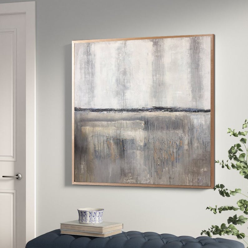 LargeOilPaintingAbstractSilverPaintingOversizeArtWallPaintingSimpleWallArtMinimalistAbstractPainting  31in,No Frame