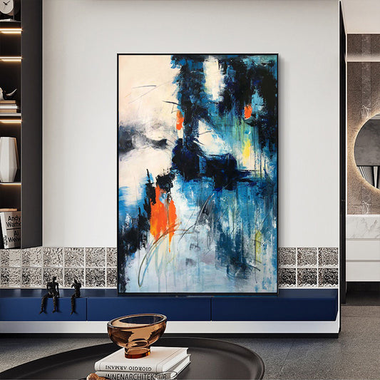 Hand painted Oil Painting Custom Simple Modern Abstract Painting Living Room Corridor Bedroom Decoration Painting Blue,31inx47in,No Frame