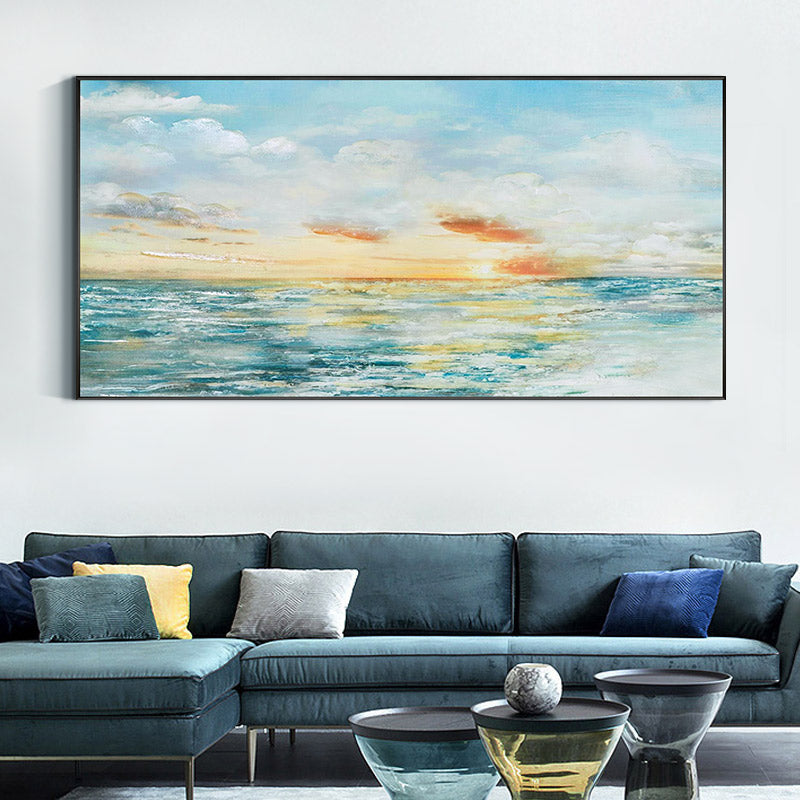 Hand-painted Decorative Painting The Living Room Modern Minimalist Home Entrance Wall Mural Paintings Horizontal Version Villa27inx54in,No Frame