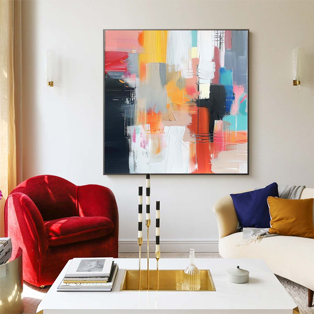 Abstract Handmade Oil Painting Modern Minimalist Home Living Room Decoration Painting,31inx31in,No Frame