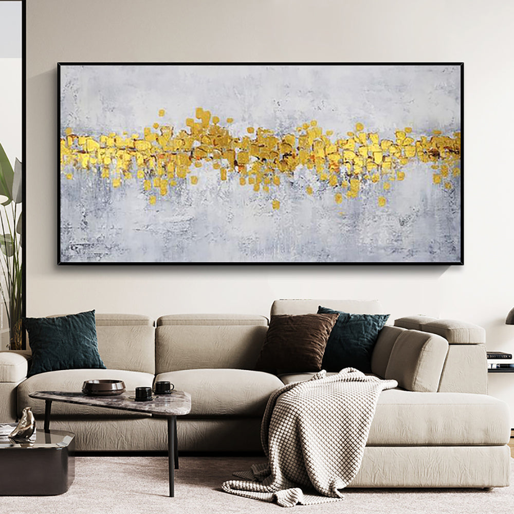 Hand Painted Canvas Painting Abstract Wall Art Modern Painting For Living Room Bedroom Decoration Gold Oil,27inx54in,No Frame