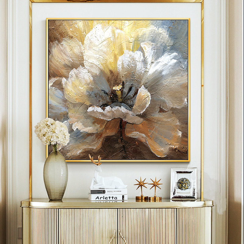 Nordic Light Flower Hand Painting Wall Paintings Decorative Painting The Living Room Luxury three-dimensional hand-painted Entra31in,No Frame
