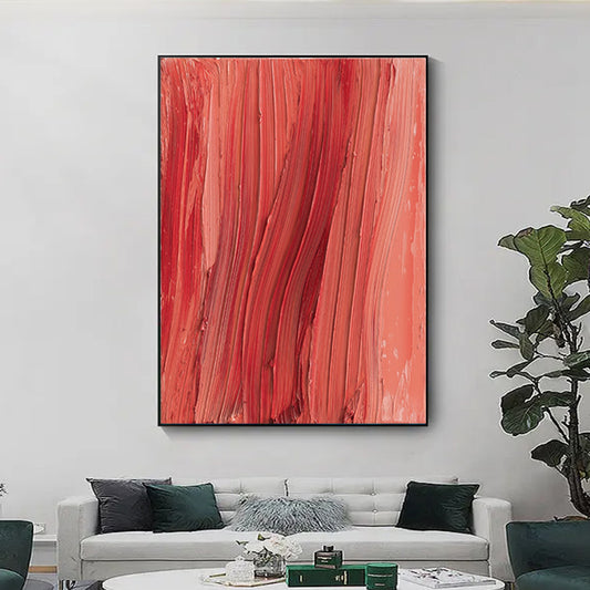 #880 New Handmade Vertical Stripe Oil Painting Wall Canvas Art Red Picture Modern Artwork,31inx47in,No Frame