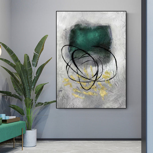 Creative Light Luxury Minimalist Line Decorative Painting Green Hand painted Oil Painting Living Room Bedroom Hanging,31inx47in,No Frame