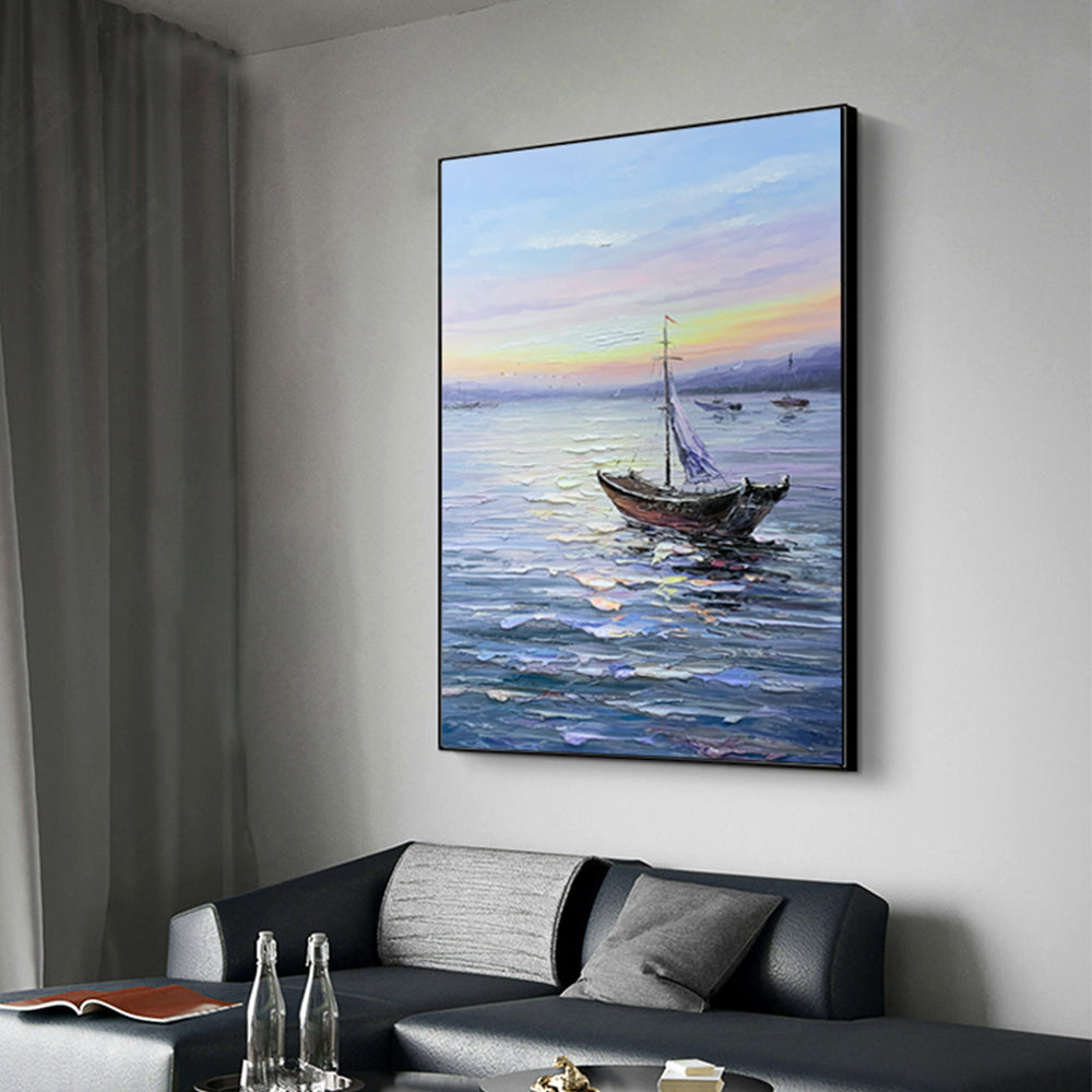 #920Handmade Wall Art Picture Modern Living Room Decoration Oil Painting Textured Sea Scenery Canvas Paintings Wall,31inx47in,No Frame