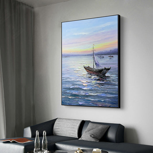 #920Handmade Wall Art Picture Modern Living Room Decoration Oil Painting Textured Sea Scenery Canvas Paintings Wall,31inx47in,No Frame