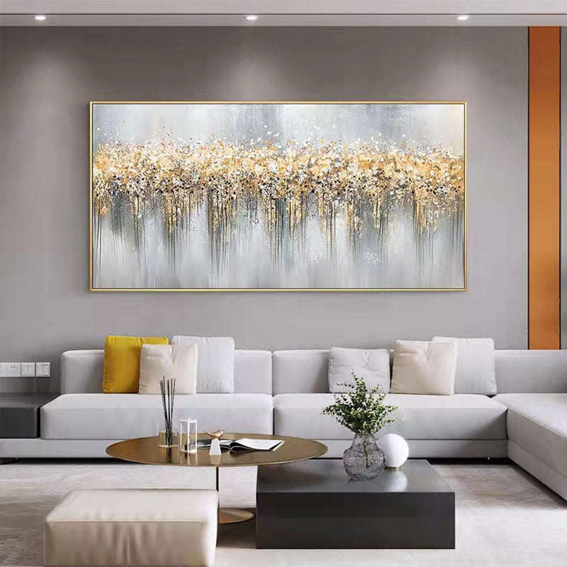 Hand Painted Abstract Mural on Canvas Modern Art Deco Painting Living Room Horizontal Composition Yellow,27inx54in,No Frame