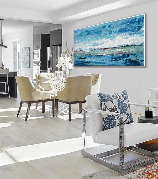 Extra Large Wall Art Textured Contemporary Oversize Painting Modern Art Horizontal Abstract Acrylic Panoramic Canvas Painting27inx54in,No Frame