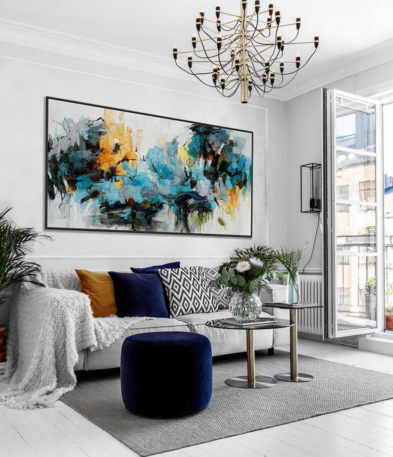 Large Abstract Painting Wall Art Hand Painted Oil Painting On Canvas Art Panoramic Wide Oversize Abstract  Artwork Home Decor27inx54in,No Frame