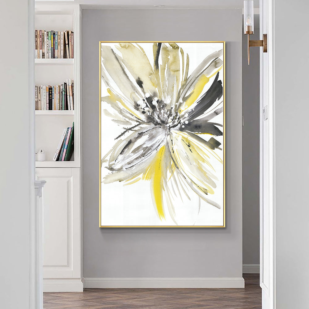 Abstract Yellow Flower Painting Hand Painted Oil Painting On Canvas Handmade Painting Modern Wall Art  For Living Room,31inx47in,No Frame