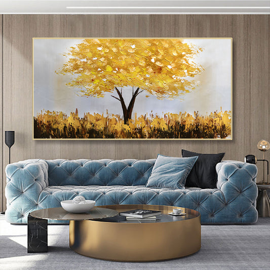 Hand Painted Original Abstract Oil Painting Golden Tree of life Art Money Tree Oil Painting,27inx54in,No Frame