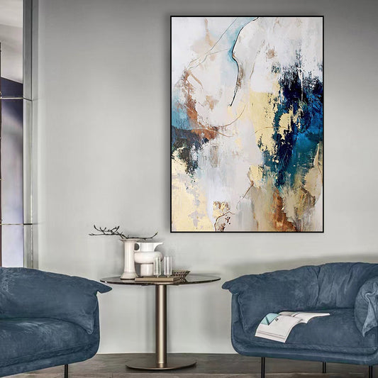 Hand painted Oil Painting Abstract Gold Foil Decorative Painting Living Room Wall Large Vertical Canvas Mural,31inx47in,No Frame