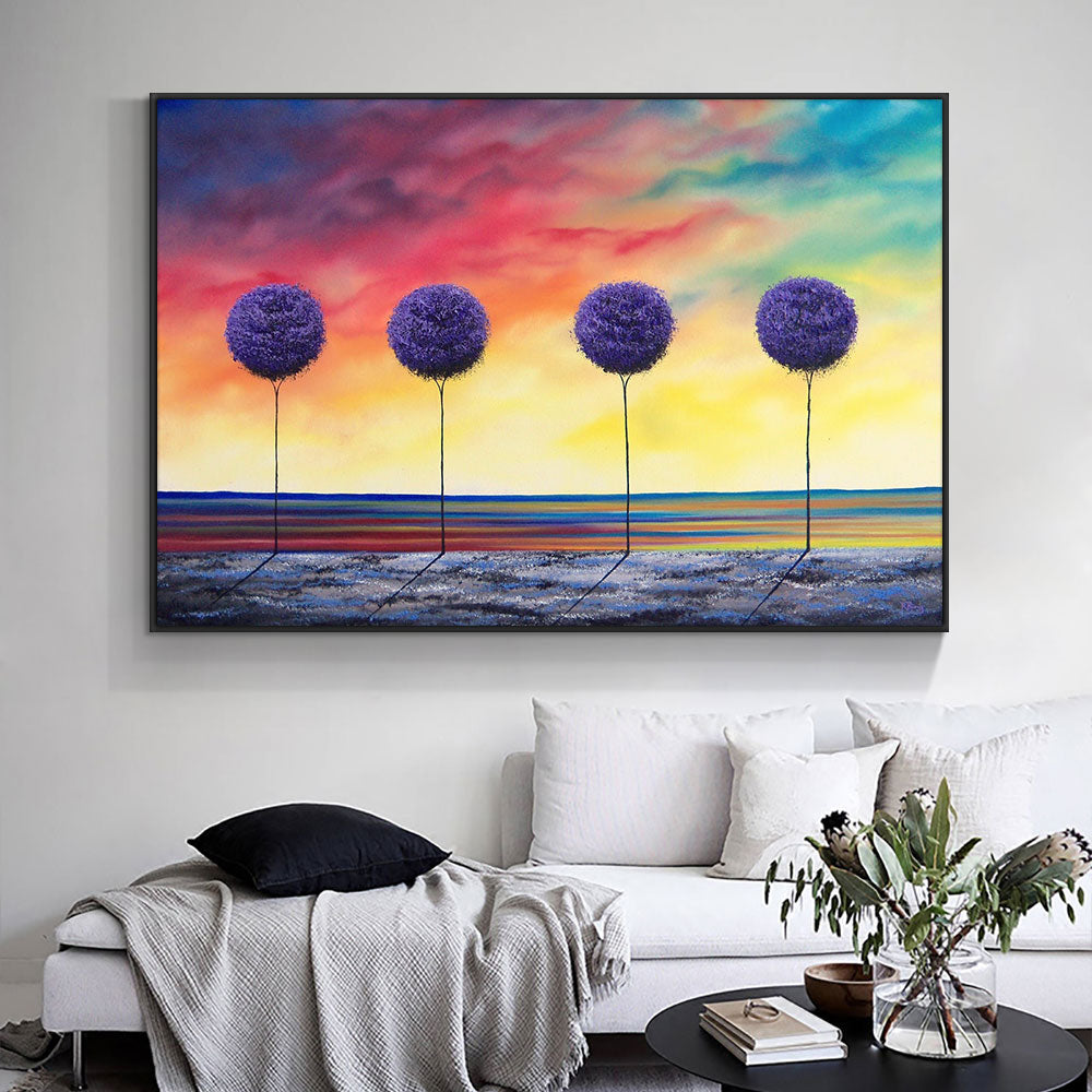 Hand Painted Oil Painting On Canvas Abstract Colorful Sky Purple Plant Thick Palette Knife Painting,27inx54in,No Frame