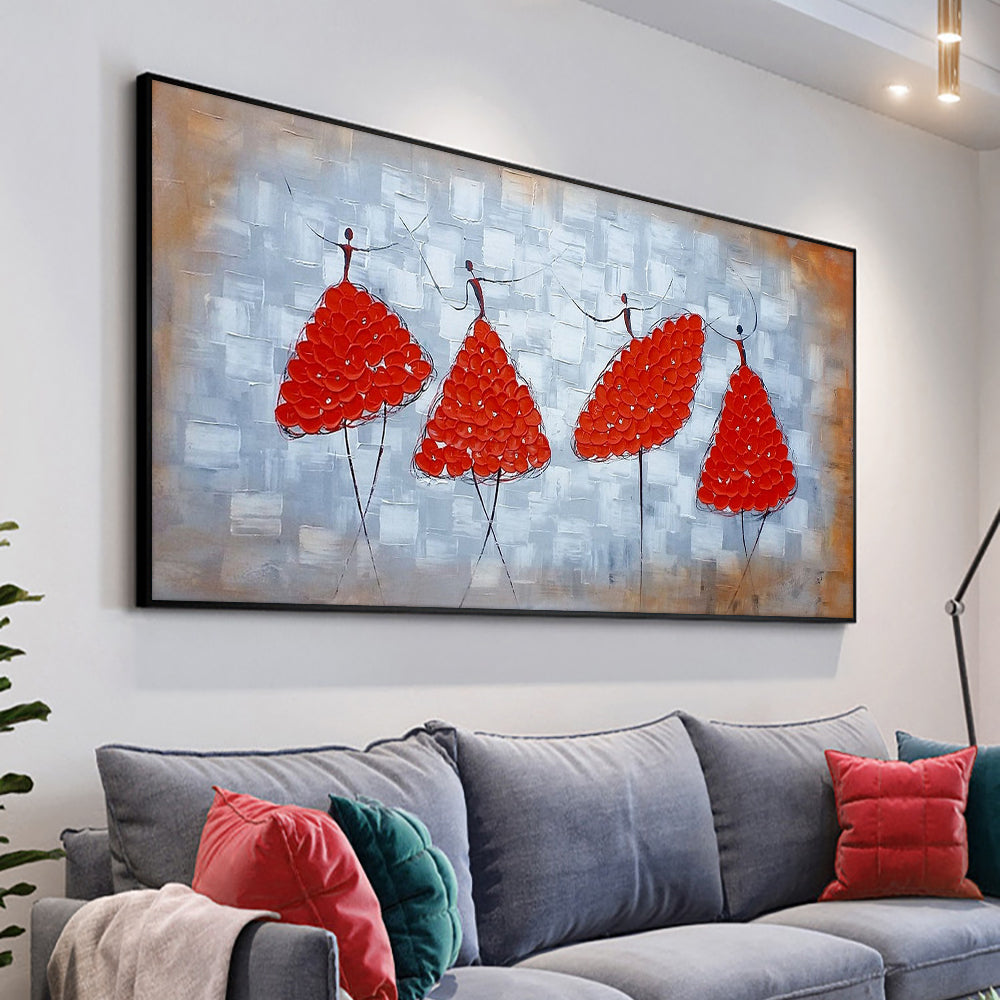 Abstract Thick Textured Dancing Girl Oil Pianting On Canvas  Hand Painted Modern Wall Art,27inx54in,No Frame
