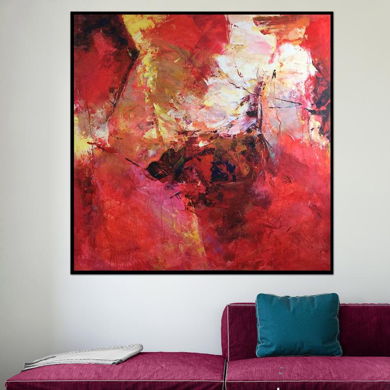 RedWallArtAbstractRedPaintingColorfulPaintingLargeAbstractArtLargeOriginalPaintingArtworkAbstract 31in,No Frame