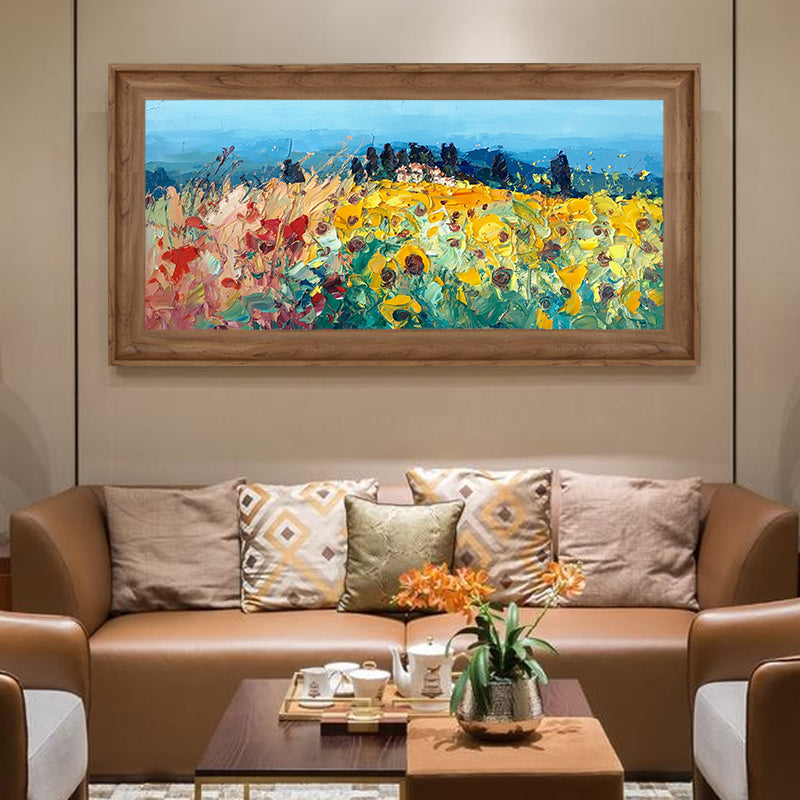 Nordic hand-painted Oil Painting Decorative Abstract Floral Living Room Bedroom Background Wall Paintings Large Murals hand-hori27inx54in,No Frame