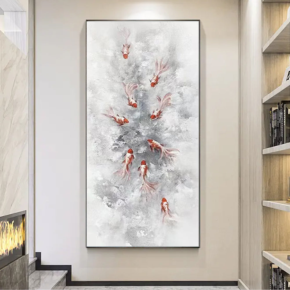 Modern  Hand Painted Fish Animals Oil Painting Canvas Wall Art Unframed Paintings Wall Picture,27inx54in,No Frame