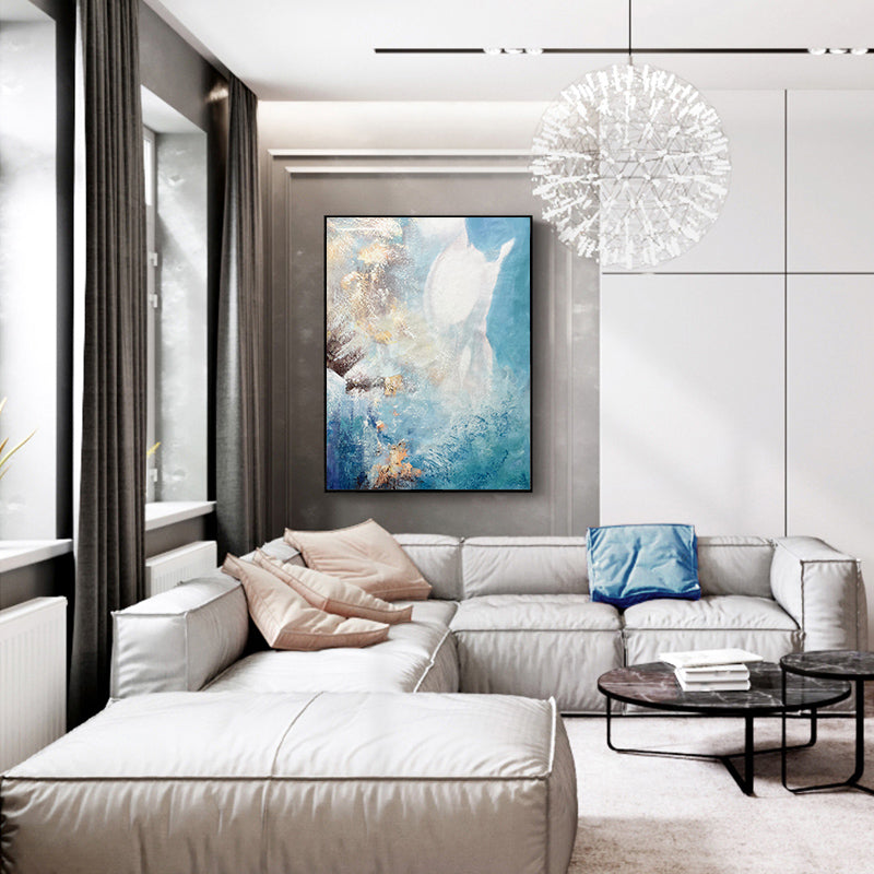 Blue Planet Picture Art Hand Painted Modern Abstract Oil Painting Canvas Wall Living Room Home Decor,31inx47in,No Frame