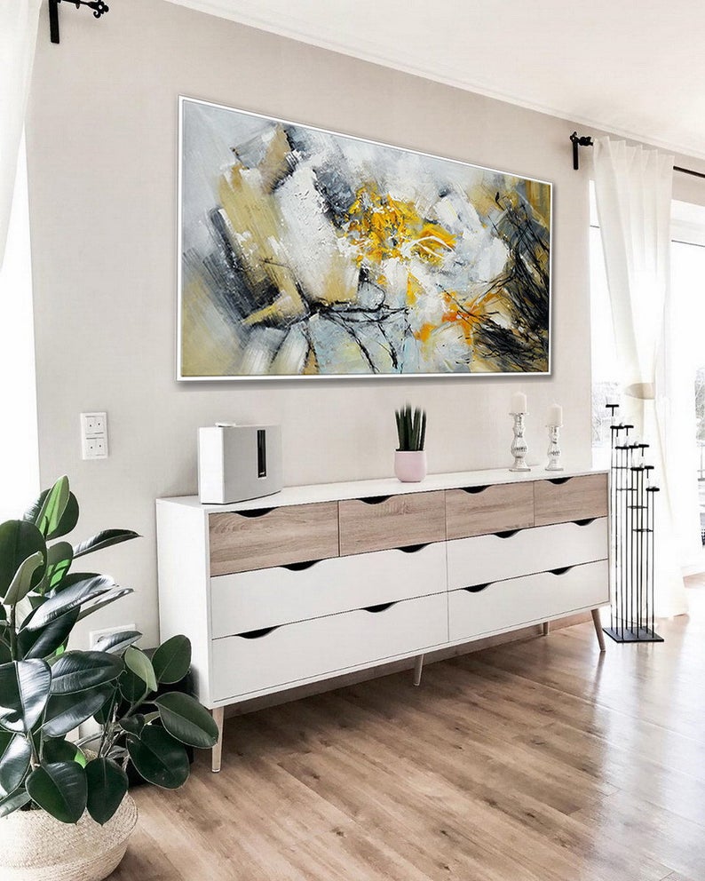 Modern Contemporary Artwork Oversize Panoramic Extra Large Wall Art Horizontal Texture Canvas Art Abstract Acrylic Painting27inx54in,No Frame