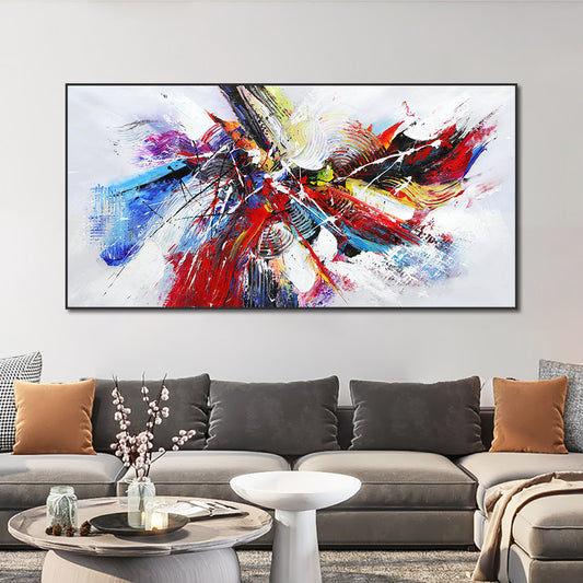 Abstract Textured Blue Red Oil Painting  Hand Painted On Canvas Modern Nordic Handmade Wall Art,27inx54in,No Frame