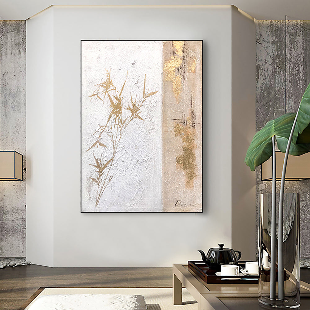 Hand Painted Oil Painting New Chinese Decorative Paintings Study Living Room Decor Oil Painting Bamboo Gold
