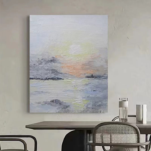 Original Hand painted Setting Sun Living Room Abstract Decoration Oil Painting Sofa Background Scenery Hanging Painting,31inx47in,No Frame