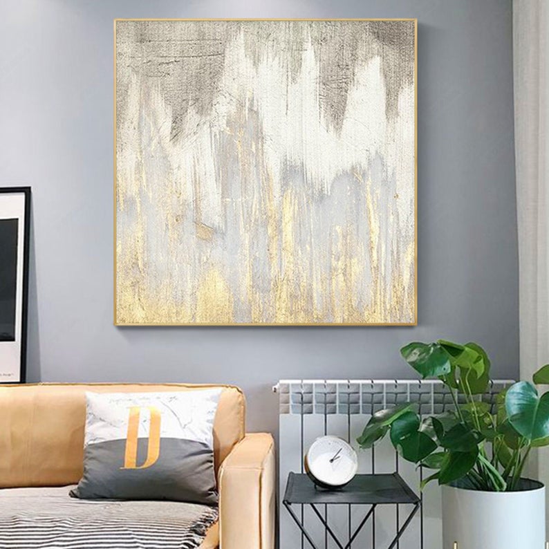 LargeAbstractArtCanvasLargePaintingOnCanvasOriginalArtworkGoldWhiteAbstractArtGoldArt  31in,No Frame