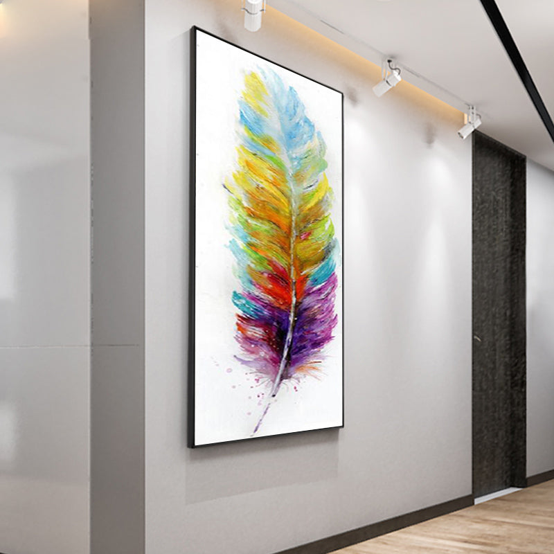 Pure hand-painted Oil Painting Feathers New Chinese ShuangPin Combination Murals hand-tailored Study Decorative Painting Entranc27inx54in,No Frame
